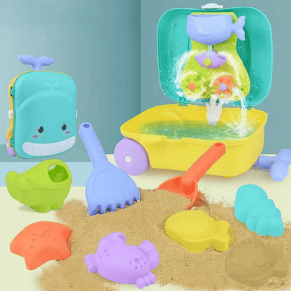 Whale beach suitcase kit – Case with sand toys, fountain & water play area