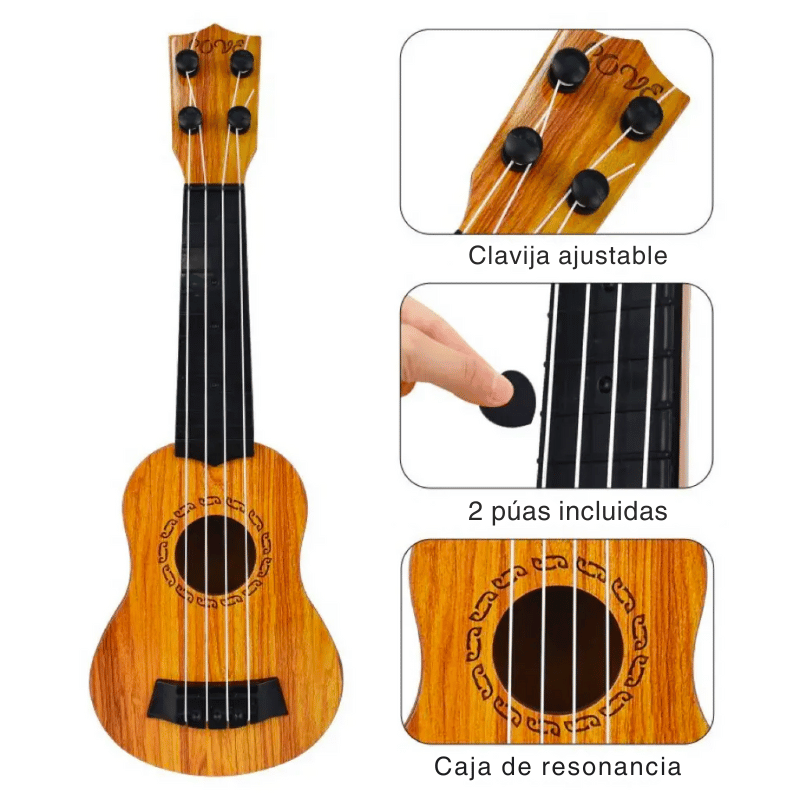4‑String Wooden Guitar – 35cm with Spare Strings