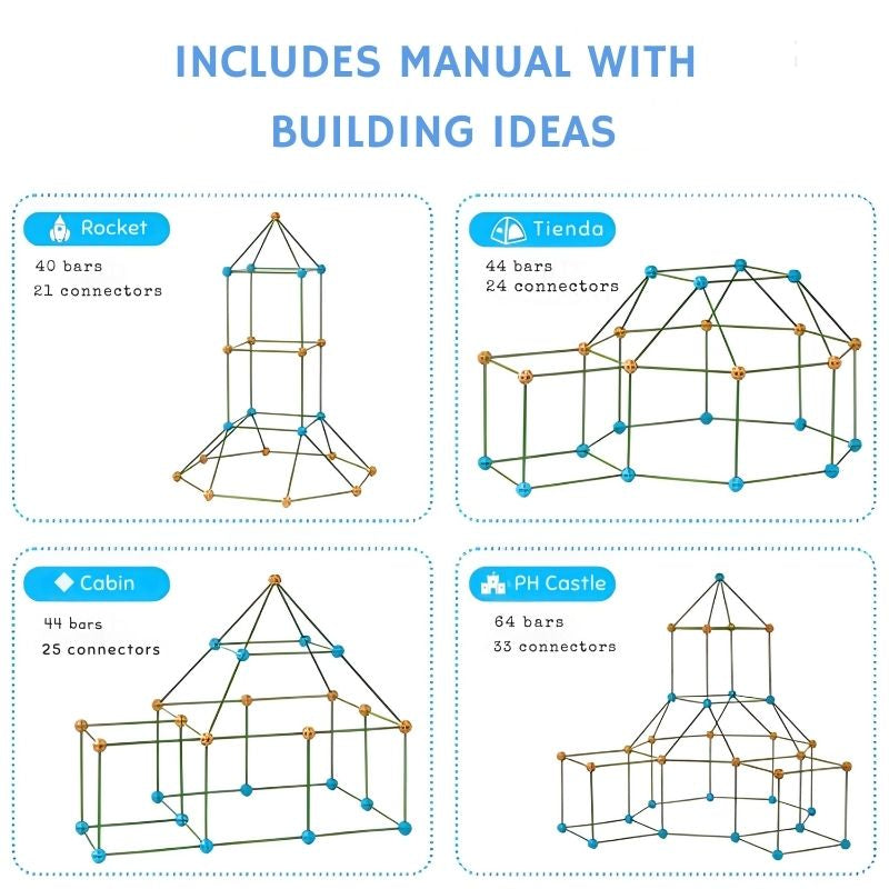 Castleland – House & structure building kit with 102 Rods & 72 Connectors