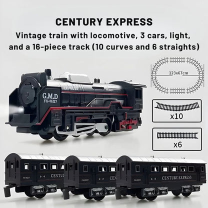 Century express – Vintage train with 16-Piece Track (123x…cm), Locomotive & 3 carriages, rechargeable batteries & charger
