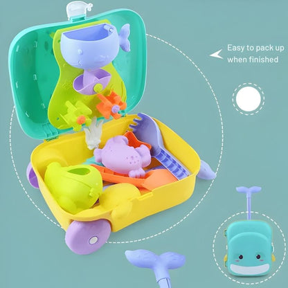 Whale beach suitcase kit – Case with sand toys, fountain & water play area