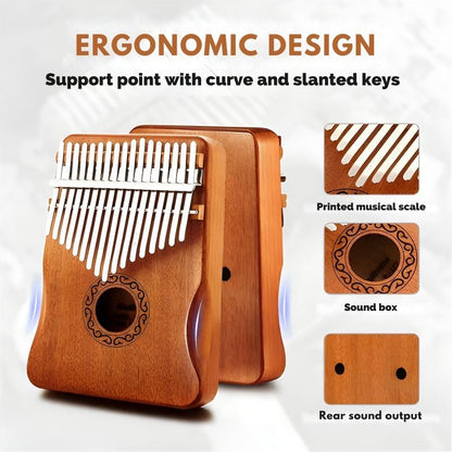 Kalimba – 21‑Key Mahogany Thumb Piano, with tuning hammer, finger picks, songbook & bag