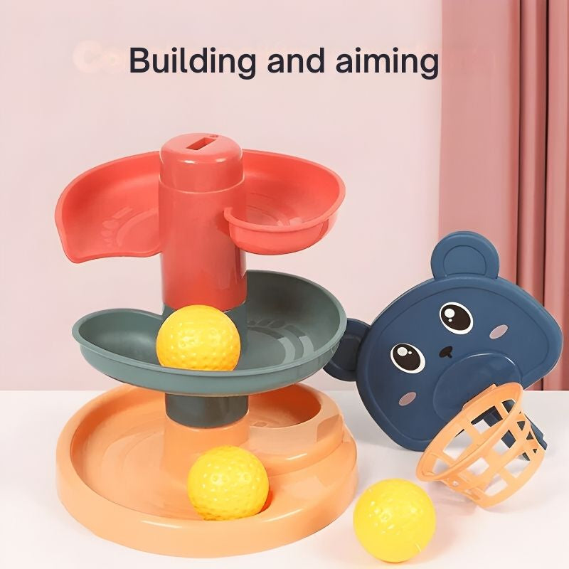 Multi-level racing track with Basketball Hoop