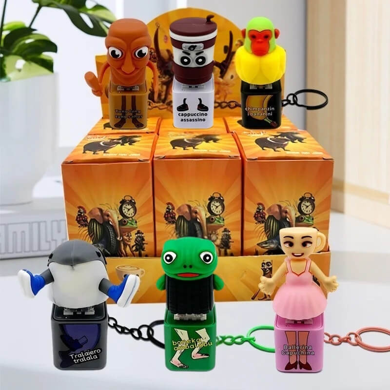 Brainrot Sound Pushers with keychain – Tungtungtung sahur, ballerina capuchina, chimanzini bananini, tralalero...