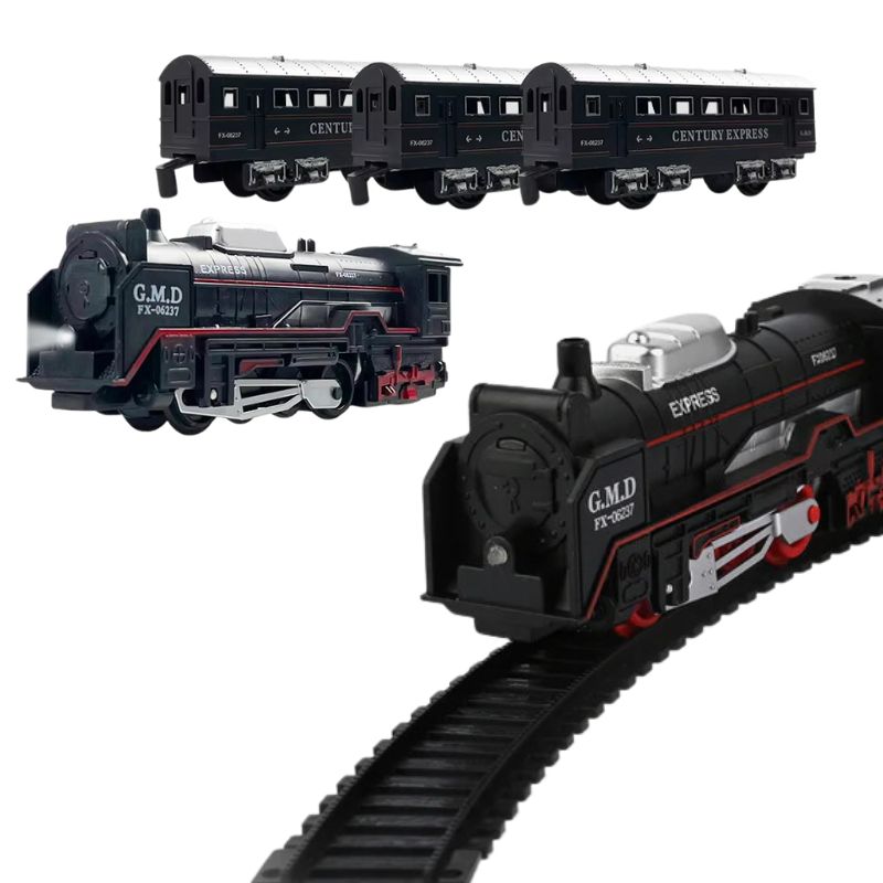 Century express – Vintage train with 16-Piece Track (123x…cm), Locomotive & 3 carriages, rechargeable batteries & charger