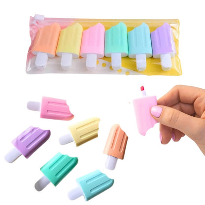 Set of 6 ice cream-shaped highlighters
