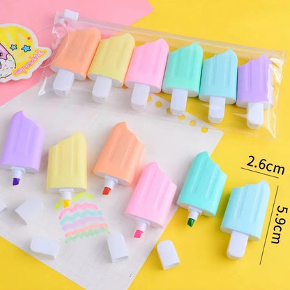 Set of 6 ice cream-shaped highlighters