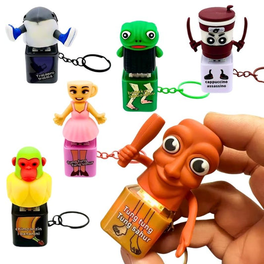 Brainrot Sound Pushers with keychain – Tungtungtung sahur, ballerina capuchina, chimanzini bananini, tralalero...