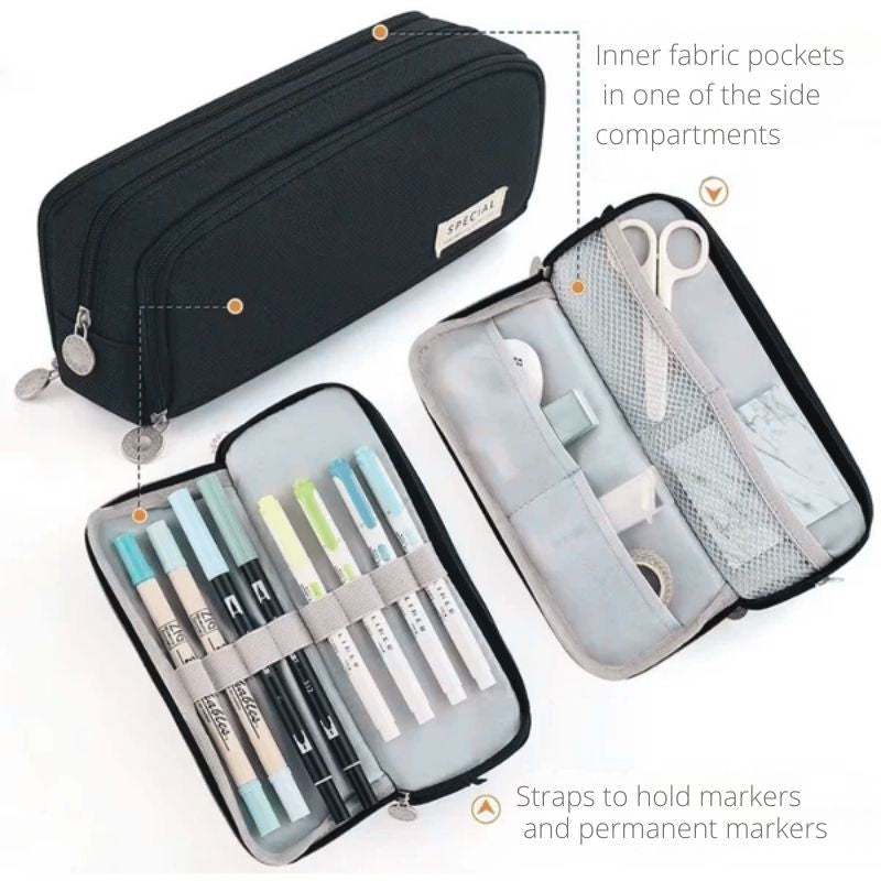 Fabric Pencil Case with Compartments – 3 Colours