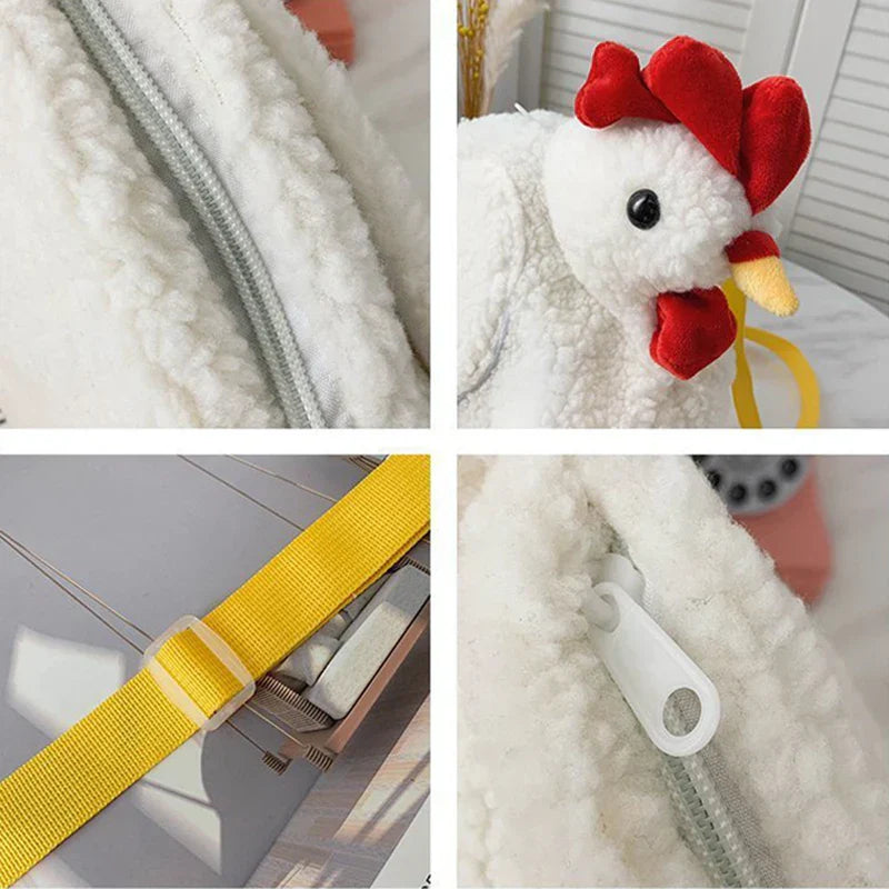 Plush chicken-shaped shoulder bag with Zipper