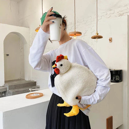 Plush chicken-shaped shoulder bag with Zipper