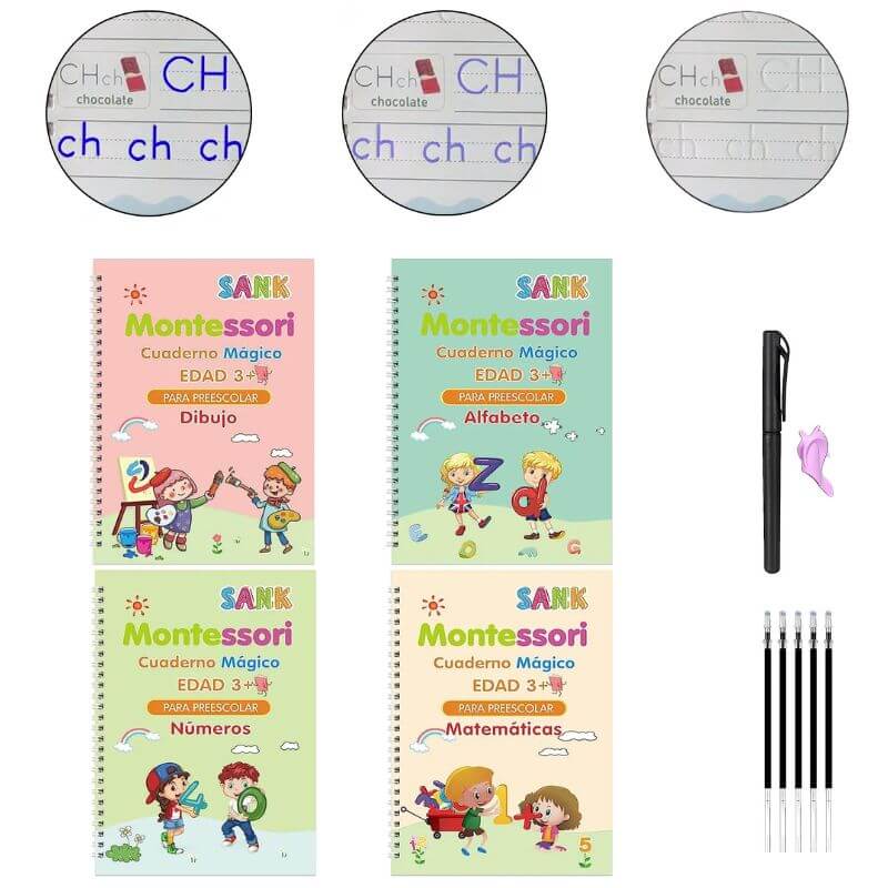 Magic workbooks – Reusable handwriting books with self-erasing ink (pack of 4)