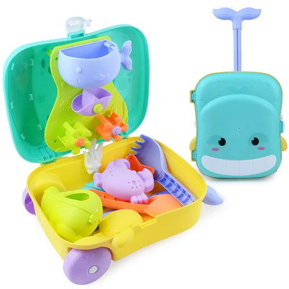 Whale beach suitcase kit – Case with sand toys, fountain & water play area