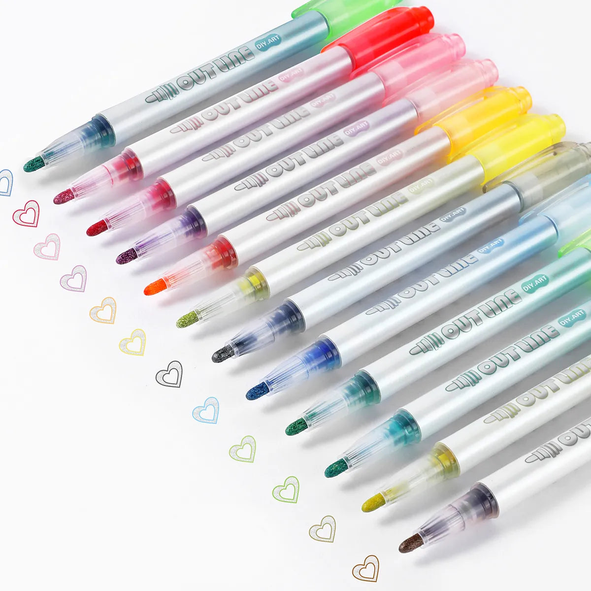 Shiny outline markers – Pack of 12 dual-effect colours