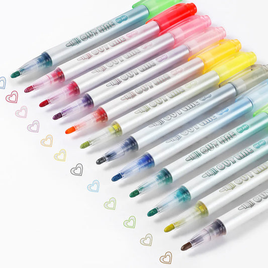 Shiny outline markers – Pack of 12 dual-effect colours
