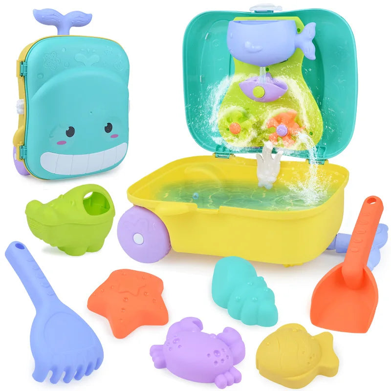 Whale beach suitcase kit – Case with sand toys, fountain & water play area